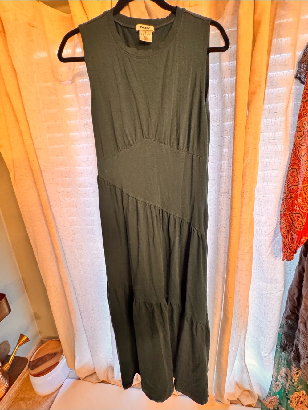 DKNY Sleeveless Dark Olive Maxi Dress